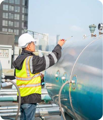 Dubai skyline in the background of professionals performing the best water tank cleaning in Dubai