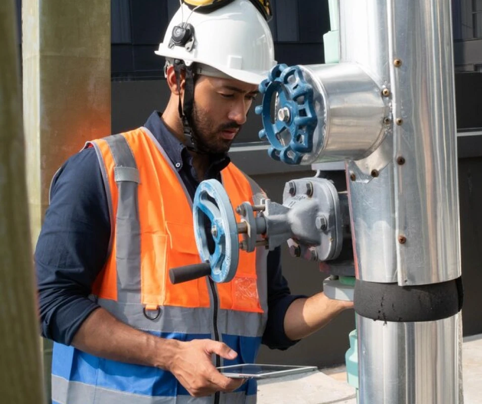 Villa Emergency Water Pump Replacement Dubai Plumber finishing an emergency water pump replacement in Dubai villa complex.